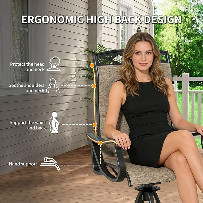 SHGJ&SOFT Patio Swivel Chairs, Waterproof Outdoor Dining Chairs with All-Weather Textilene Mesh for Deck, Garden, and Backyard (Brown6, 8PC)