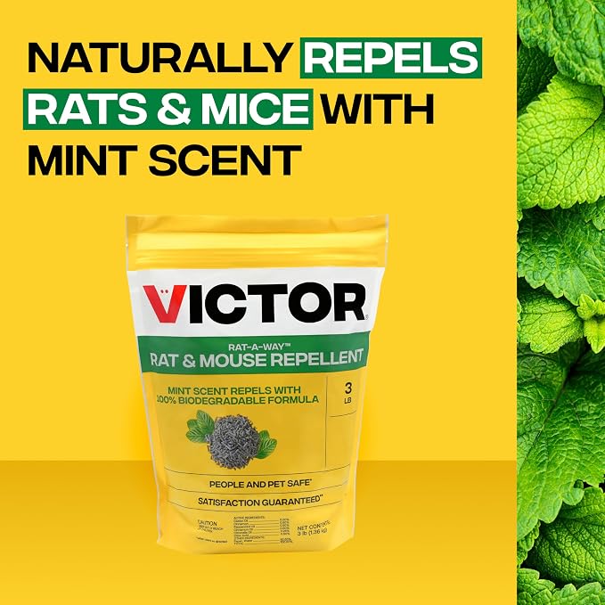 Victor Rat-A-Way Rat & Mouse Repellent - Repel Rodents Outdoors with Essential Oils - Biodegradable Pellets - Natural, Non-Toxic & Poison-Free Rodent Repeller for Rats and Mice - M807 - 3 lb Bag