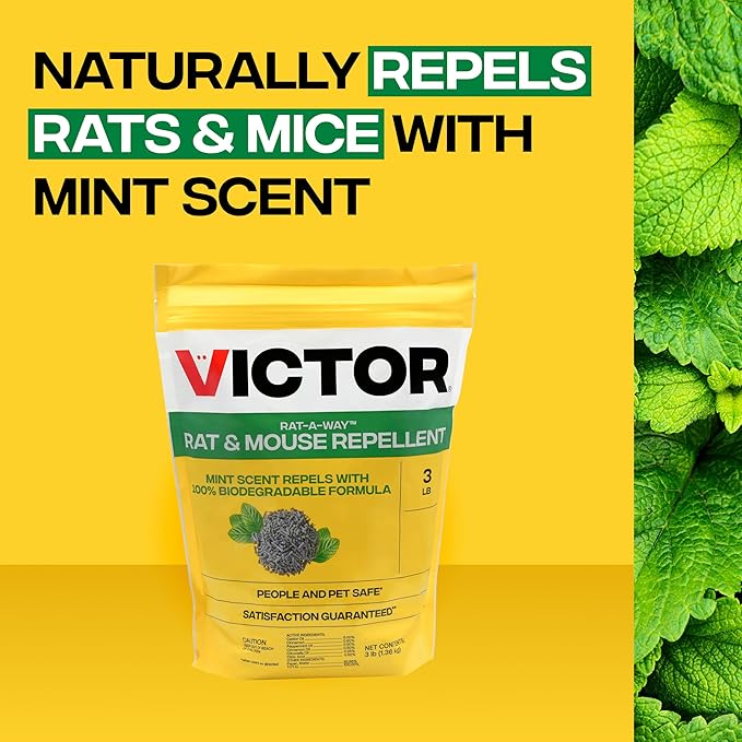 Victor Rat-A-Way Rat & Mouse Repellent Peppermint Oil Biodegradable Pellets Natural Rodent Repeller for Rats and Mice Indoor or Outdoor use 3lb M807 (Pack of 6)