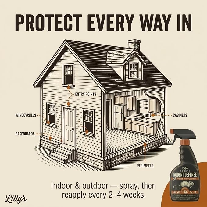 Rodent Repellent Peppermint Oil Spray for Rodents, 24 oz | Repels Mice, Rats, Squirrels & Chipmunks | Plant-Based Mouse Repellent for Indoor, Outdoor, Cars & Garages | Lilly's Rodent Defense