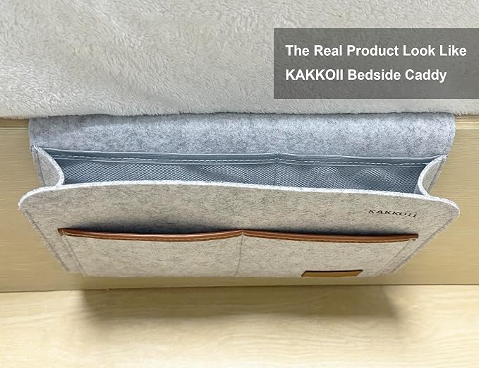 Bedside Caddy, Sofa Caddy, Storage Organizer Pocket for Dorm, Bedroom, 5 Pockets Felt Organizer for Magazine, Remote, Phone, Tablet, Pad, Glasses, Pen, Remote Control (Brown-Short)