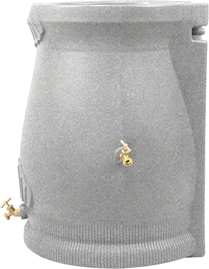 Good Ideas Rain Wizard 50 Gallon Rain Saver Barrel Water Storage Urn with Planter Space and 2 Brass Spigots, Light Granite (4 Pack)