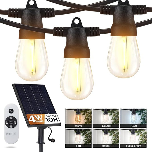 Brightech 48 (42+6) FT Ambience Pro Outdoor Solar String Lights - Bright Remote Control Color Adjustable Solar Light - Commercial Grade, 15 Waterproof LED Bulbs for Patios, Camping, Yard, Outside