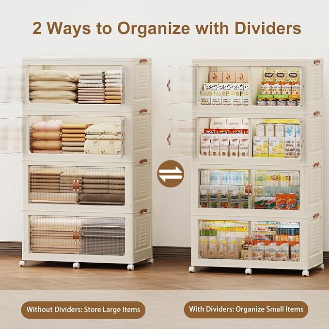 SAILUN 760Qt Stackable Storage Bins,Storage Cabinet with a Lid,4 Pack Cream