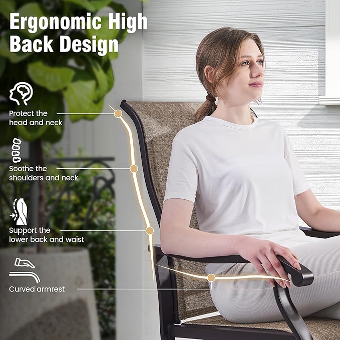 Amopatio Patio Swivel Chairs Set of 2, Outdoor Swivel Rocker Dining Chairs with All Weather Textilene High Back & Metal Frame, for Backyard Deck Lawn Garden, Brown