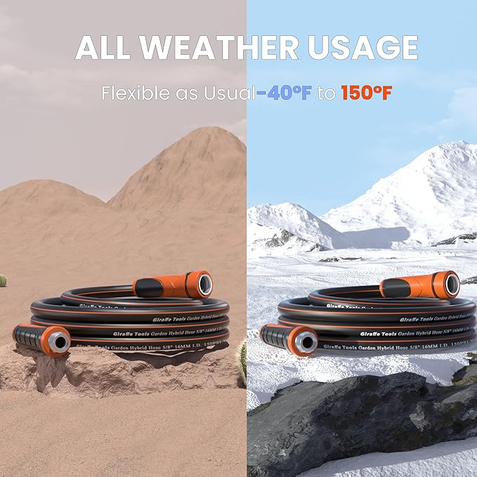 Giraffe Tools Garden Hose 5/8", Water Hose Heavy Duty, Flexible, Lightweight Hybrid Hose with Swivel Handle, 10ft Female to Female Fittings, Burst 600 PSI, Short Leader Hose