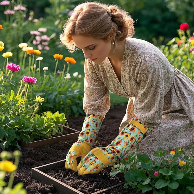 Trifabricy Gardening Gloves for Women, Leather Long Garden Gloves with Grip, Thorn-Proof Puncture-Resistant Work Gloves