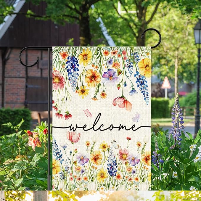 Welcome Flags for Outside,Floral Garden Flag for Yard Patio Lawn Decoration,12x18 Inch Double Sided