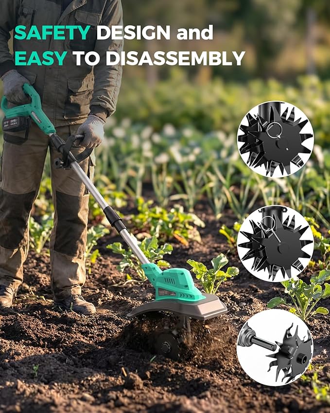 21V Cordless Tiller Cultivator for Gardening, 350 RPM Electric Garden Tiller with 2×3.0Ah Batteries, 9-Inch Tilling Width 7-Inch Depth Lightweight Hand Tiller for Soil Cultivation, Lawn, Composting