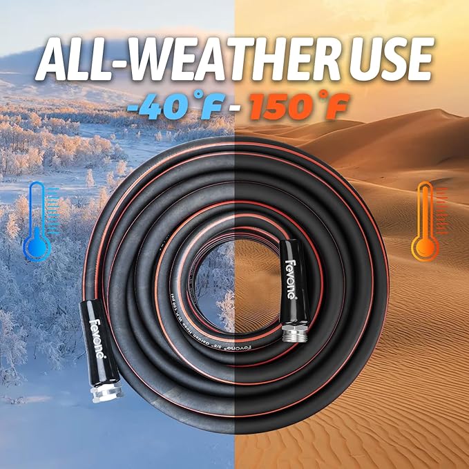 Garden Hose 100ft x 5/8", Lightweight Water Hose, All-Weather Flexibility, Male to Female 3/4" GHT Fittings(Black)
