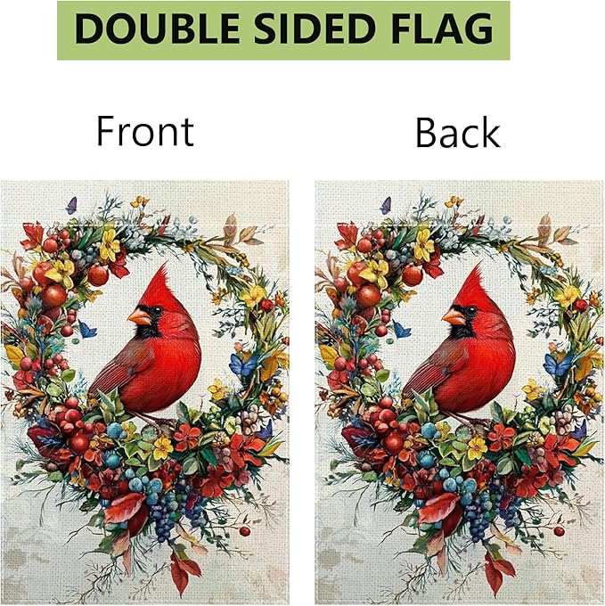 Spring Summer Cardinal Bird Garden Flag 12x18 Inch Double Sided, Welcome Yard Decor, Farmhouse Outdoor Flag for Lawn Patio Porch