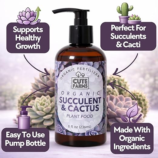Organic Succulent & Cactus Fertilizer – Gentle Liquid Formula for Aloe Vera and Popular Indoor & Outdoor Succulents & Cacti (8 oz) Cute Farms