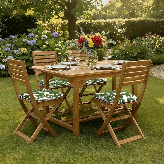 DYTXIII Set of 4 Outdoor Chair Cushions with Ties,Water Repellent Patio Chair Pads 17"x 16" for Outdoor Furniture,Round Corner Seat Cushions for Garden Yard Kitchen Palm Green