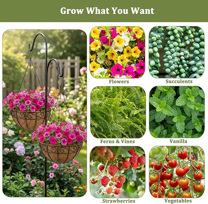 3 Pack Hanging Baskets for Plants Outdoor 12 Inch Metal Hanging Planters with Coco Coir Liner, Round Hanging Flower Basket for Home Garden Patio Balcony Porch