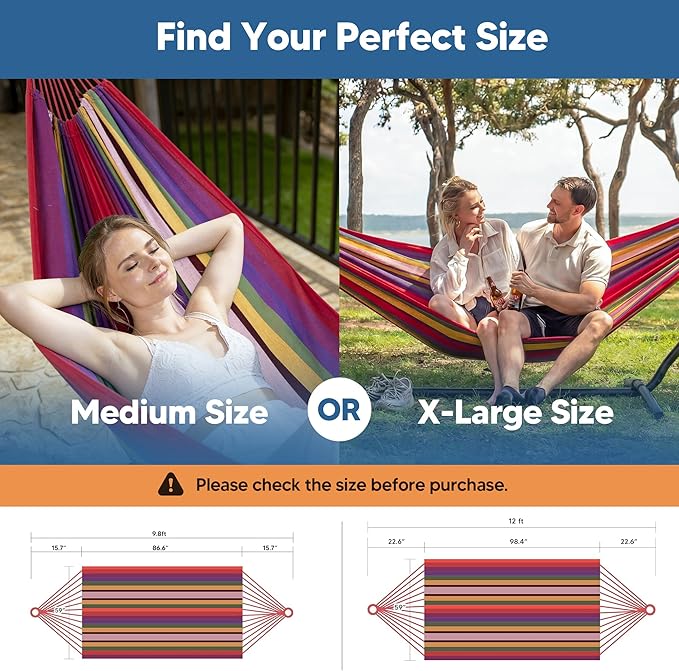 SUNCREAT Hammocks for Outside, Portable Heavy Duty Tree Hammock, Red Stripes