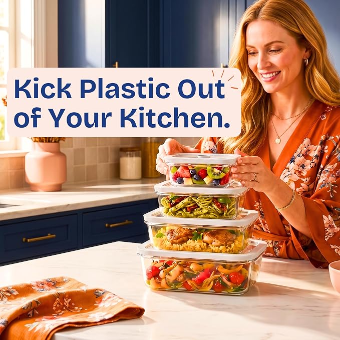 Ziruma Non-Toxic Glass Food Containers with Lids, 4-Pack, Multi-Size, Gray