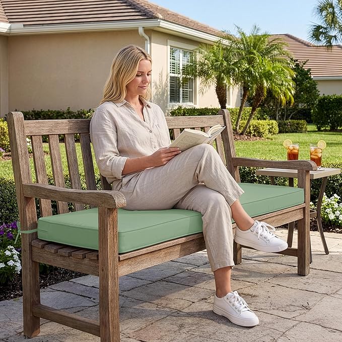 Summsun Outdoor Bench Cushion: Waterproof and Fade Resistant Patio Furniture Cushions - Non-Slip Bench Pad Cushion with Removable Cover for Garden Swing Porch Sofa Settee, 42 x 18 Inch, Sage Green