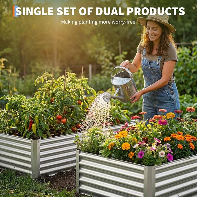 Raised Garden Bed, 6x1.5x1ft(2 Pack) Galvanized Raised Garden Beds Outdoor Planter Boxes Metal Patio Kit Planting Bed for Vegetables Flowers, Suitable for Backyard