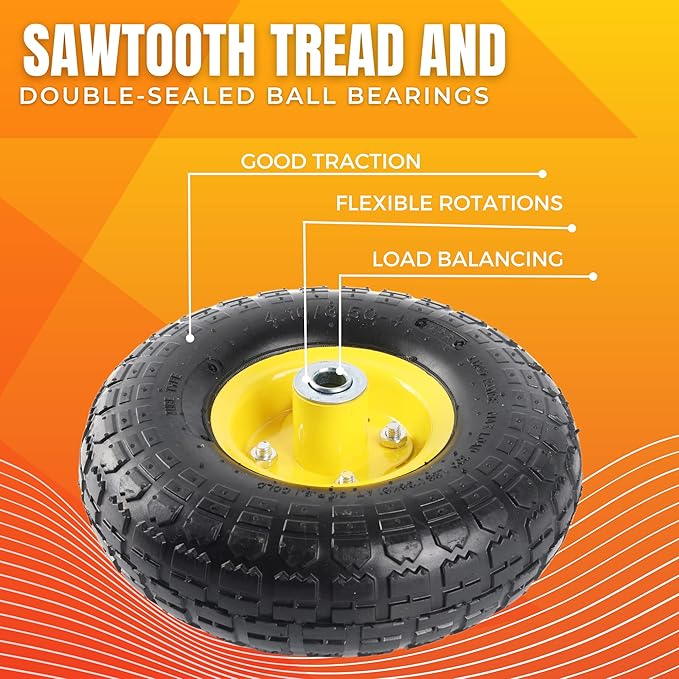 AR-PRO (2 Pack) 4.10/3.50-4 Tire and Wheel, Replacement 10-Inch Pneumatic Tire with 5/8" Bearings and 2.2" Offset Hub, Compatible with Hand Truck, Wheelbarrow, Wagon, Gorilla Carts
