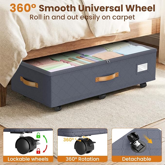 Budding Joy 80L 2 Pack Adjustable Under Bed Storage Containers with Wheels