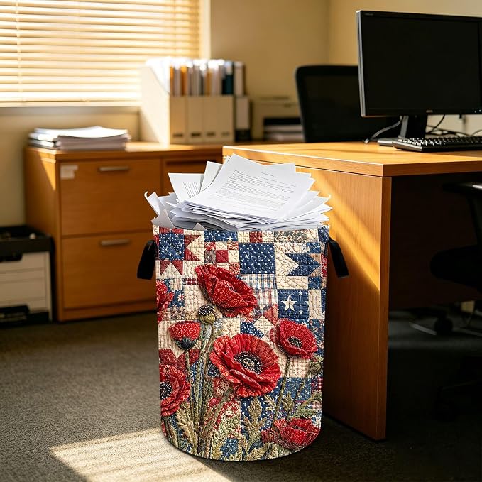 Red Flower Laundry Basket Collapsible Oxford Laundry Hamper Clothes Storage Bin with Handles for Bedroom Bathroom Laundry Room 19.6 x 15.7 Inches