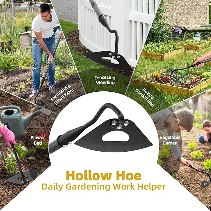 Garden Hoe Weeding Tool - Heavy Duty Push Pull Dutch Hoes for Gardening,Sharp Hollow Blade,42" Adjustable Handle, Hand Weeder Removal Tool for Vegetable Gardens, Flower Beds, Lawn & Yard