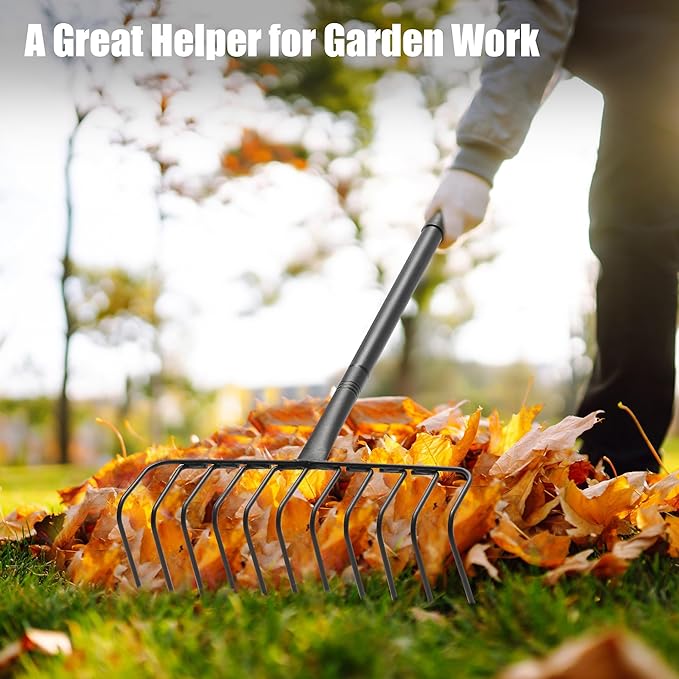 Bow Rake for Leaves, Heavy Duty Garden Rake with 11 Stainless Steel Tines Long Handle 68" Garden Tool for Loosening Soil, Cleaning the Leaves, Removing Thatch, Laying Sod