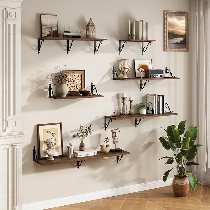 RICHFOCUS 12 Inch Deep Floating Shelves for Wall, 31.5" W x 12" D Wood Wall Shelves Set of 2, Wide Floating Shelves for Living Room, Bedroom, Kitchen, Bathroom and Decor Storage, Walnut