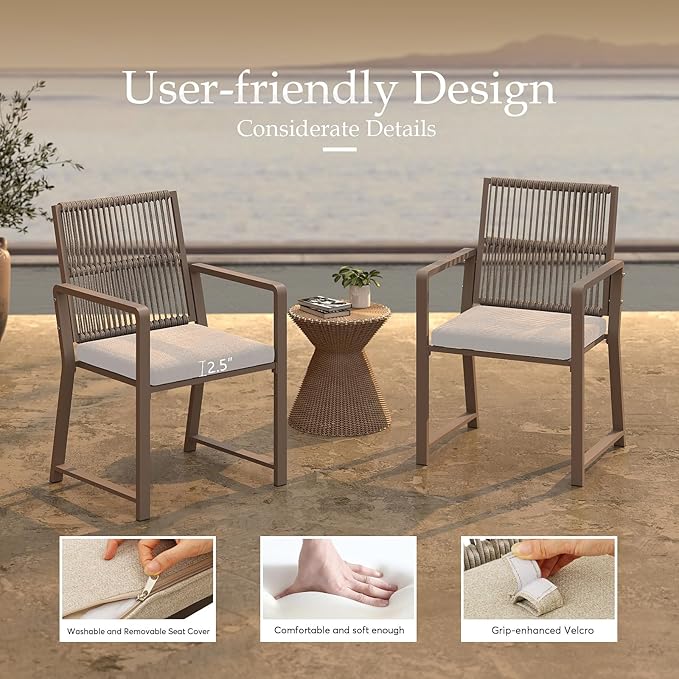 Aluminum Indoor Dining Chairs - Imitation Rope Vine Chair Ergonomic Backrest Design Detachable Seat Cushion Soft and Breathable Suitable for Kitchens Restaurants,Champagne Color Set of 1