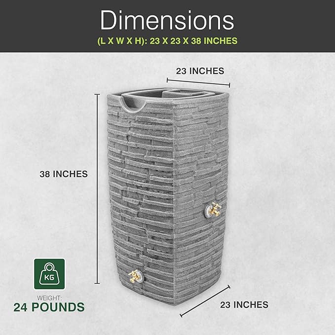Good Ideas Impressions Riverwalk 50 Gallon Faux Slate Surface Dual Spigot Rain Barrel with 2 Brass Spigots and Screen, Light Granite (2 Pack)