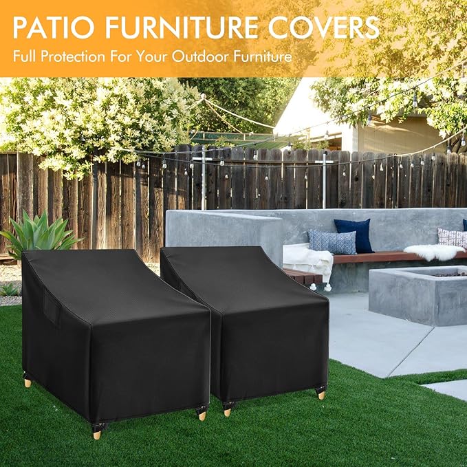 WLEAFJ Patio Swivel Chair Covers Waterproof, Black Outdoor Rocking Chair Covers, Heavy Duty Patio Lounge Deep Seat Cover, 2 Pack - 31.5" W x 33.5" D x 36" H