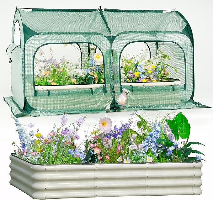 Pop up Tunnel Greenhouse Cover Plant Tent with 4x2FT Riased Garden Bed Set ,Raised Planter Box