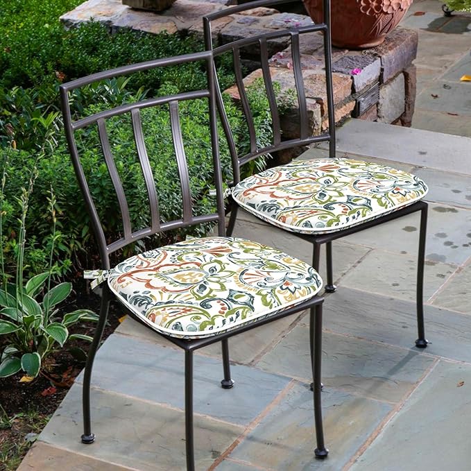 Outdoor 16"x17" Chair Pads Set of 4, Water Resistant Patio Chair Cushions with Ties, Seat Cushions for Home Garden Furniture Decoration, Paisley Botanical