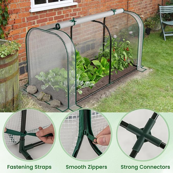 Giantex Raised Garden Bed with Cover, Wood Elevated Planter Box with Legs & Mini Greenhouse, Waterproof Sun-Protective PE Green House Cover, Outdoor Use for Fruit Vegetable Flower Herb (White+Gray)