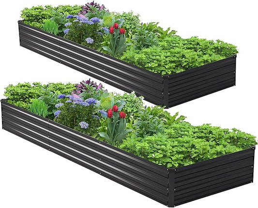2PCS 12x3x1ft Galvanized Raised Garden Bed Kit,Metal Planter Box for Vegetables,Flowers,Herbs Durable Rust-Resistant Patio Gardening Beds,Black