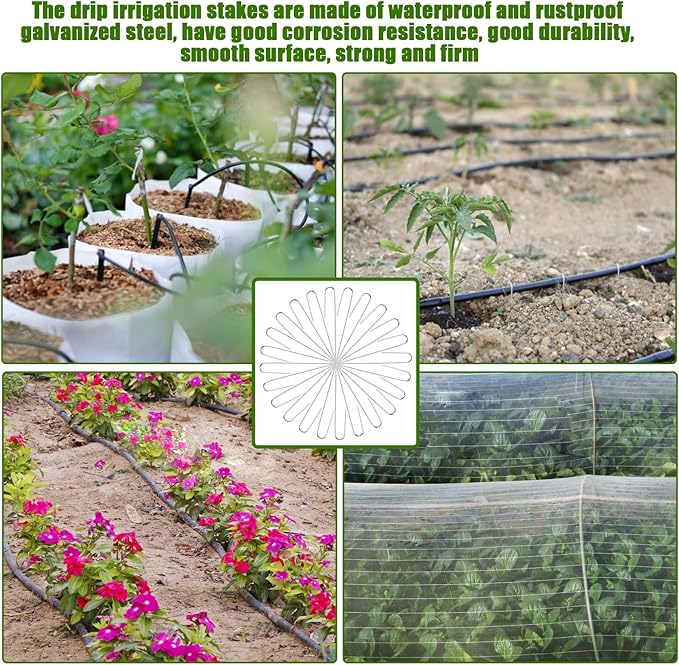 100Pcs Irrigation Drip Tubing Landscape Staples J Shape Garden Stakes 5 Inch Landscaping Staples Lawn Pins for Drip Tubing (Designed to Hold Drip Tubing Up to 1/2"" Diameter), Sliver