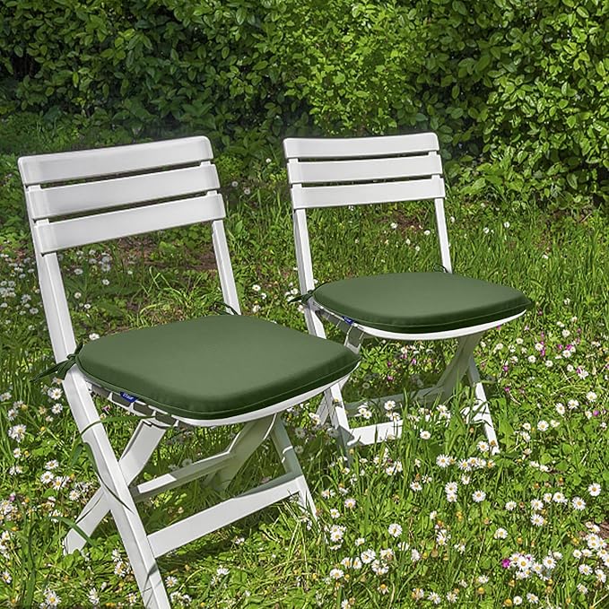 SleepMan Outdoor 17"x16" Chair Cushions with Ties Set of 4, Water Resistant All Weather U-Shape Seat Pads for Patio Garden Furniture Indoor (Set of 4, Moss Green)