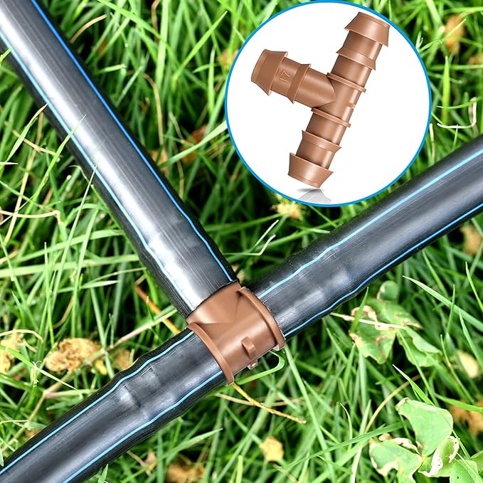 Outus Irrigation Tubing Fittings Drip Irrigation Parts Kit 1/2 Inch Tubing Fitting Set 36 Pieces Includes 9 Tees 9 Couplings 9 Elbows 9 End Cap Plugs Drip Barbed Connector for Sprinkler Systems Garden