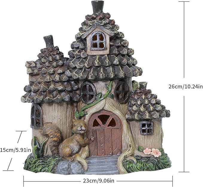 Zayton Solar Garden Squirrel's House Outdoor Statues Yard Resin Decoration Gift Handmade Housewarming Gift for Patio Yard Lawn Waterproof Cracking