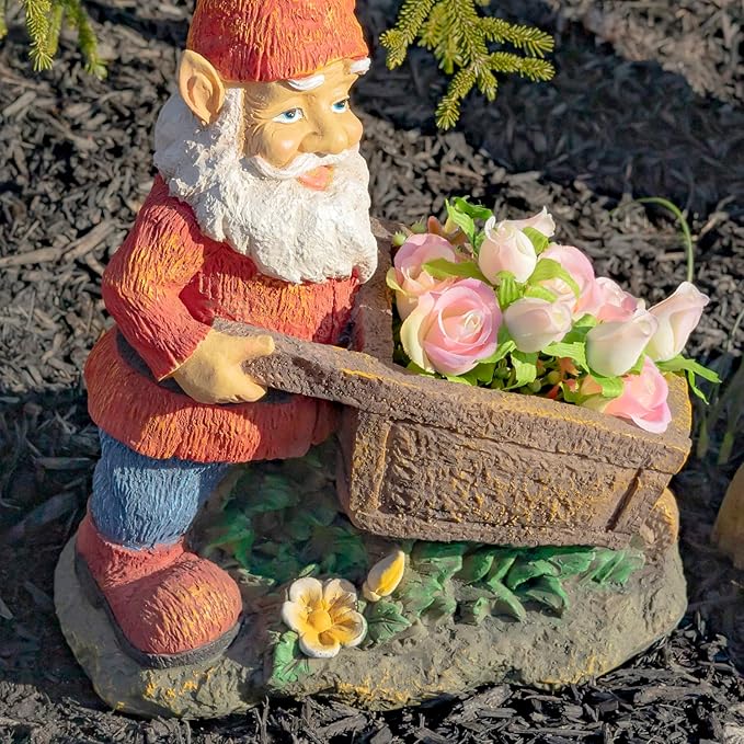 Zaer Ltd. Classic Spring Gnome Garden Statue in Assorted Styles (Gnome with Wheelbarrow)