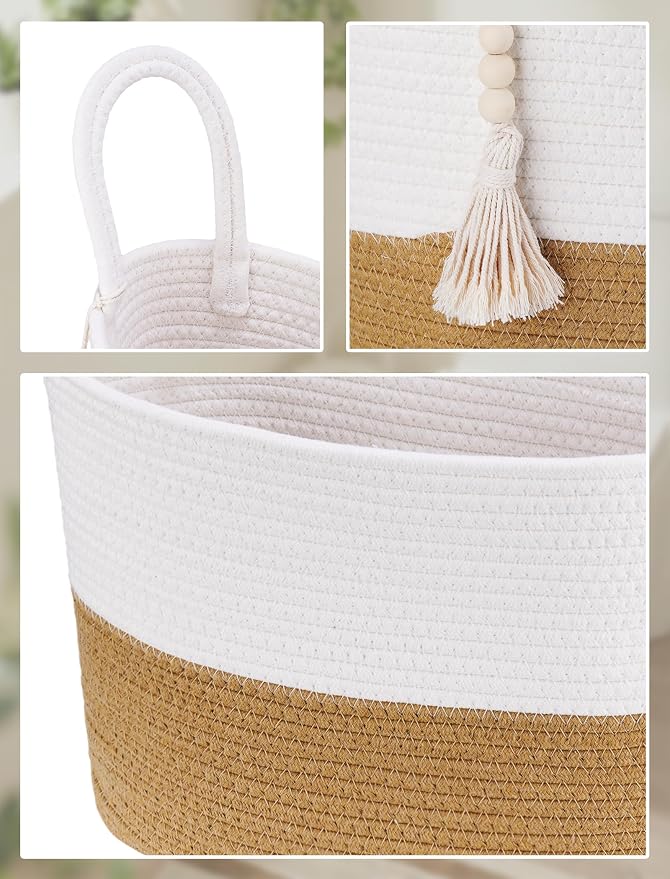 NiHome Toilet Paper Basket, Foldable Boho Cotton Rope Bathroom Organizer