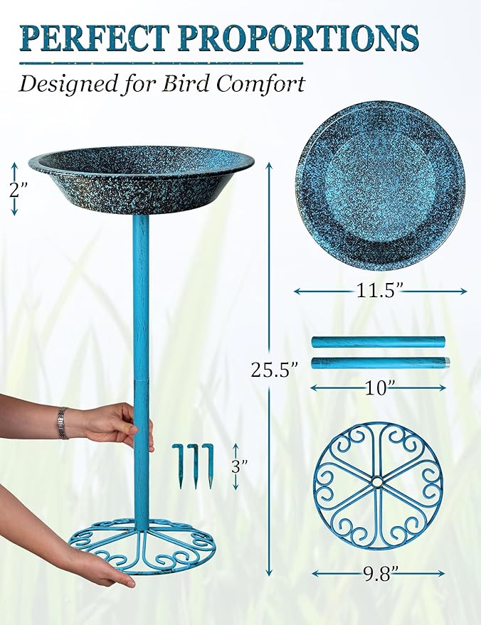 SAC SMARTEN ARTS Freestanding Bird Bath for Outside Metal Birdbaths Birdfeeder Bowl with Metal Stake Spa Bird Feeder Standing for Garden Patio Yard Lawn Décor 25.5 Inch Height