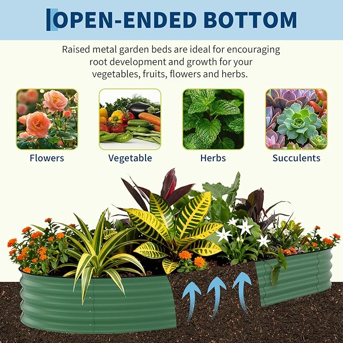 GarveeLife 10x4x1.5 ft Galvanized Raised Garden Bed - 18“ Tall Metal Planter Box for Vegetables, Flowers, Herbs, Rust-Resistant Outdoor Garden Box, Easy Assembly Raised Beds for Gardening, Green
