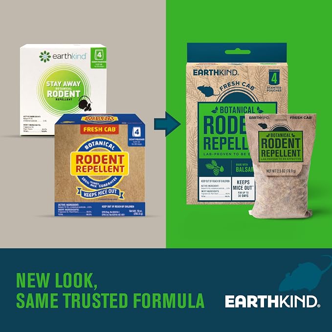 EarthKind Fresh Cab Rodent Repellent - Botanical Pest Control for Indoor Use - Safe for Kids & Pets When Used As Directed - Made with Plant Fibers, Essential Oil & Fragrance - New Packaging - 4-Pack
