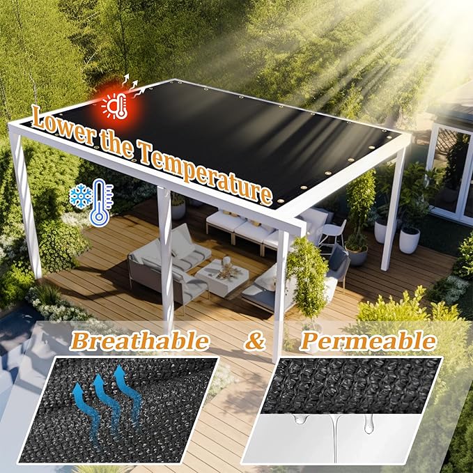 Shade&Beyond Customized Size 14' X 20' Shade Cloth with Grommets, 90% UV Protection UV Protection Mesh Tarp Sun Screens for Patio GN01, Black