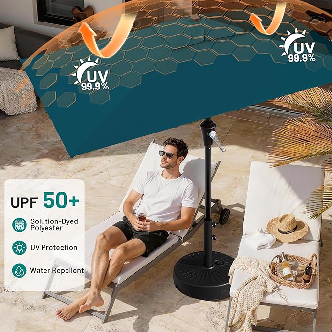 AreShark 6.5' x 10' Rectangular Patio Umbrellas for Outdoor, Outdoor Table Umbrella, Large Outdoor Patio Umbrellas with 6 Sturdy Ribs for Pool, Garden, Deck & Market (Lake Blue)