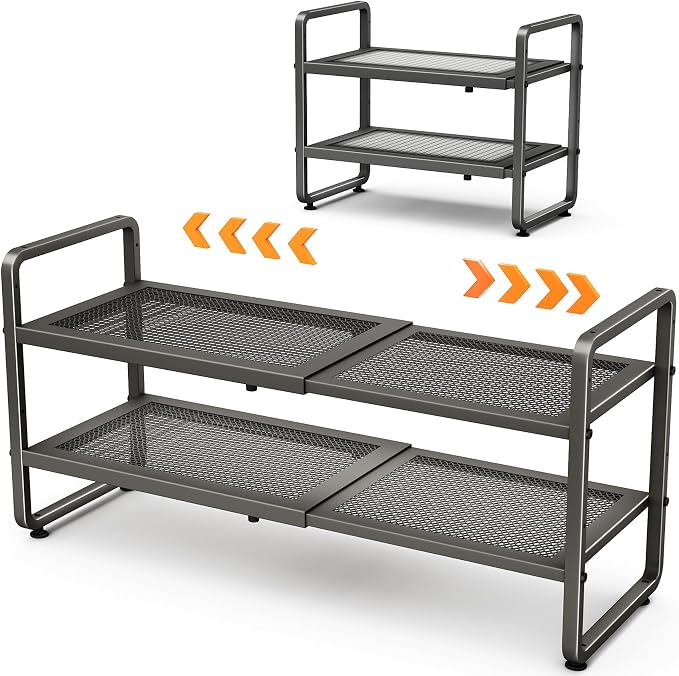 SNTD Expandable Metal Shoe Rack for Closet, Entryway & Garage, 2-Tier, Grey
