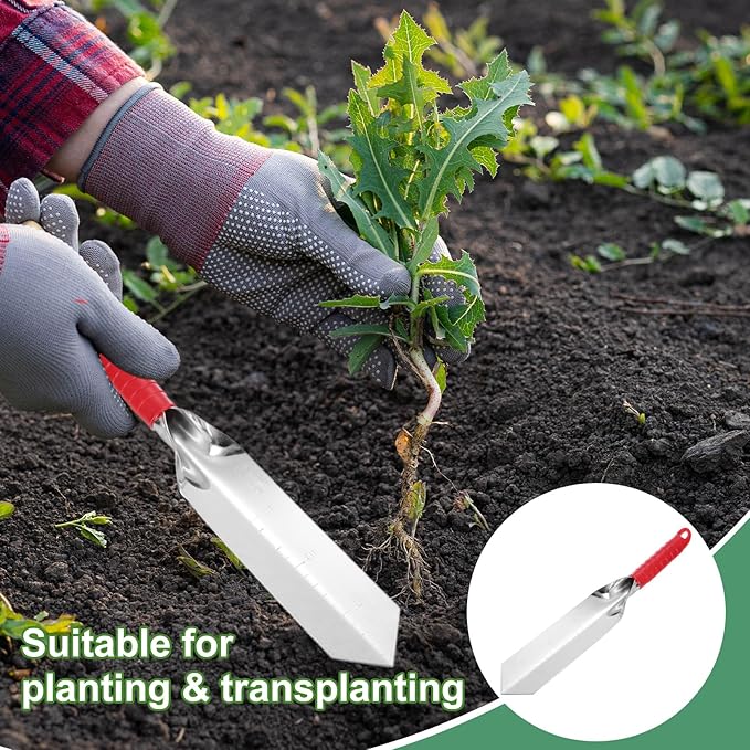 HARFINGTON Garden Hand Shovel 15.2 x 2.7 Stainless Steel Trowel Garden Tool with Sheath for Digging Planting Transplanting, Red & Green
