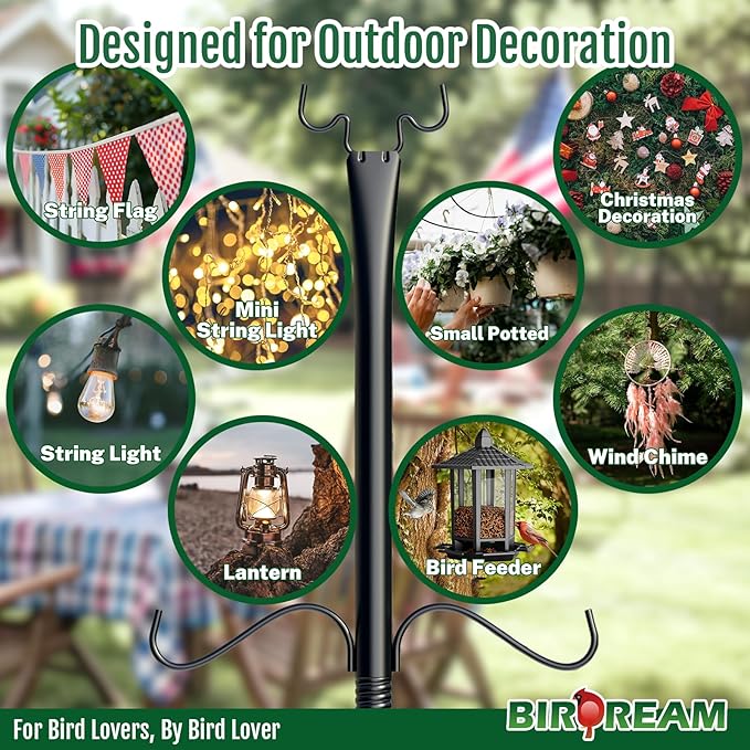 Birdream 4 Pack 10FT String Light Poles for Outside with Shepherd's Hook, Metal Pole for Wedding Party Garden Backyard Patio Decor Decoractions
