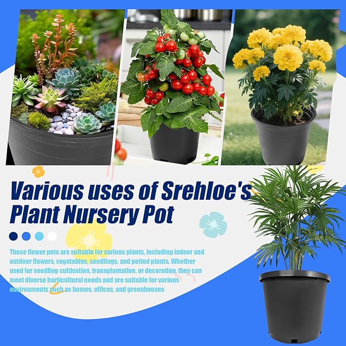 10Pcs 20 Gallon 21 inch Plant Nursery Pot Flower Seedling Injection Molded Container Plastic Garden Planter Pots with Drainage Holes Suitable for Vegetables Flowers Plants Black